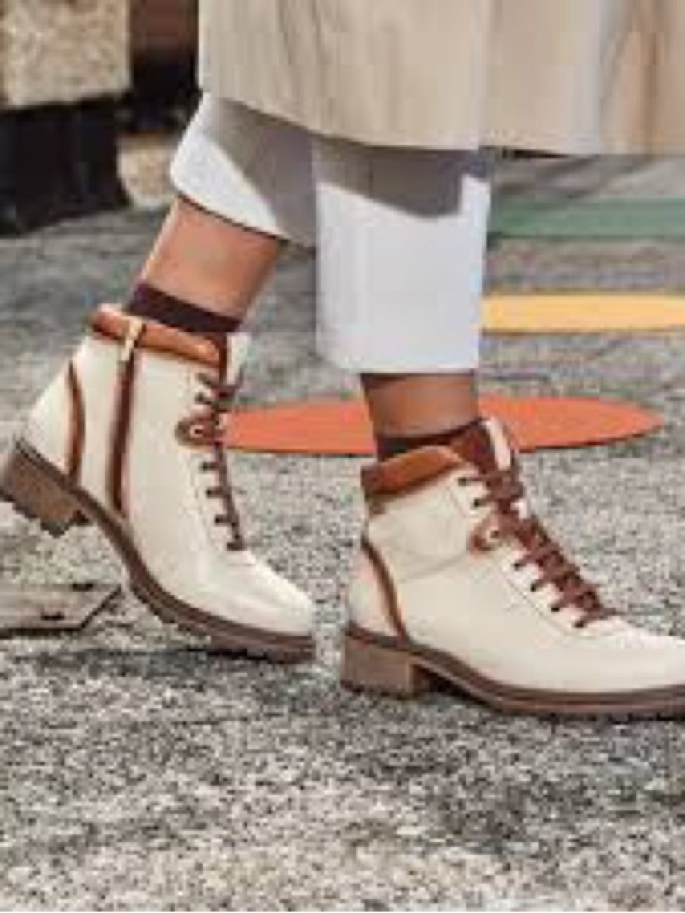 PIKOLINOS Cream and Brown Leather Combat Boots